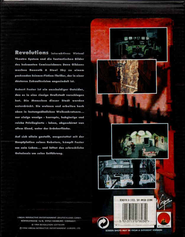 Back Cover for Beneath a Steel Sky (Amiga)