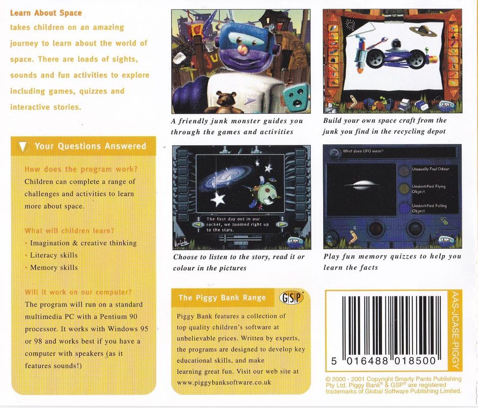 Back Cover for Junkyard Adventures in Space (Windows) (GSP's Piggy Bank release (2001))