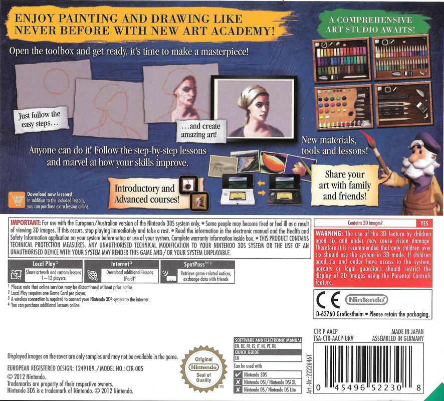 Back Cover for Art Academy: Lessons for Everyone! (Nintendo 3DS)