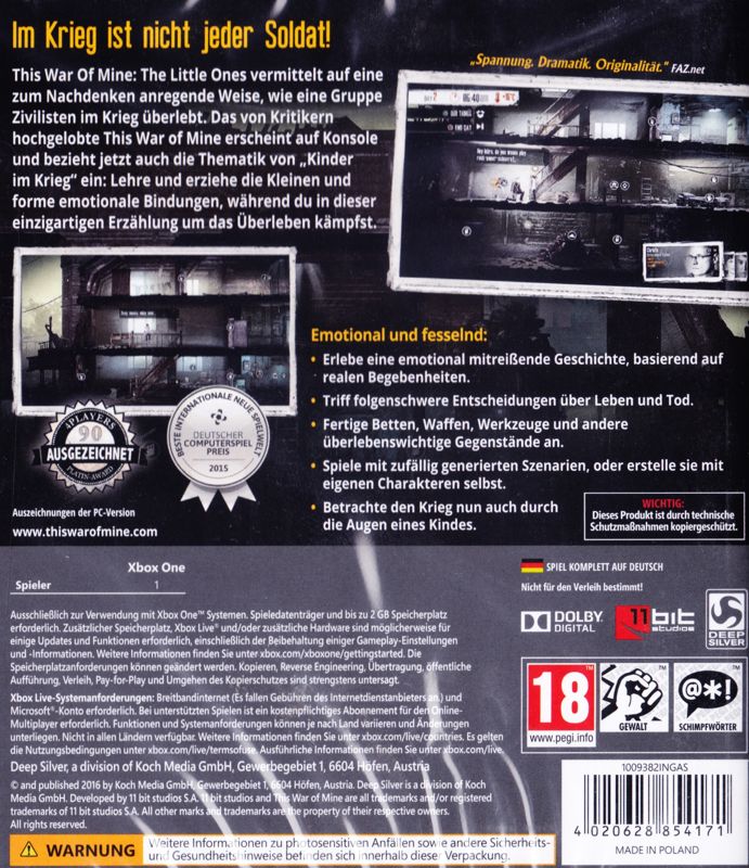 Back Cover for This War of Mine: The Little Ones (Xbox One)