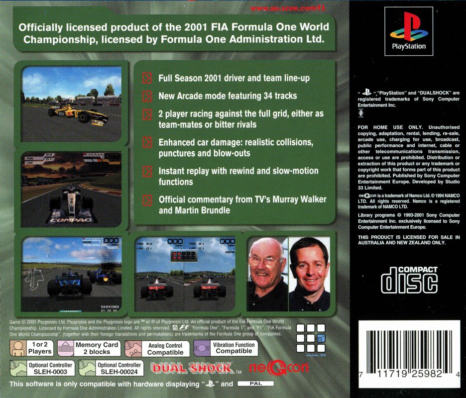 Back Cover for Formula One 2001 (PlayStation)