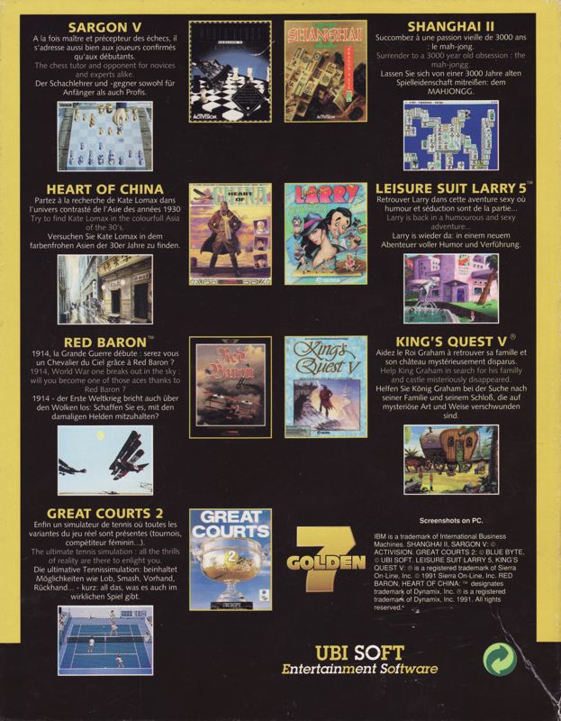 Back Cover for Golden 7 (DOS)