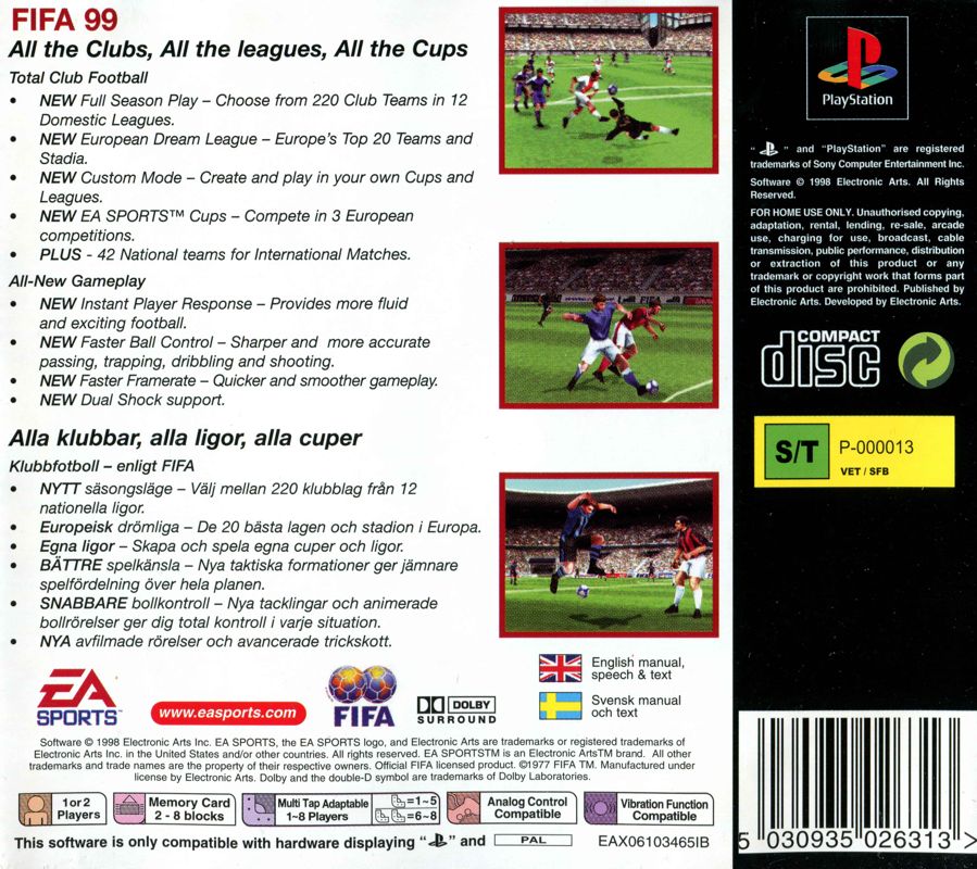 Back Cover for FIFA 99 (PlayStation) (EA Sports Classics release)