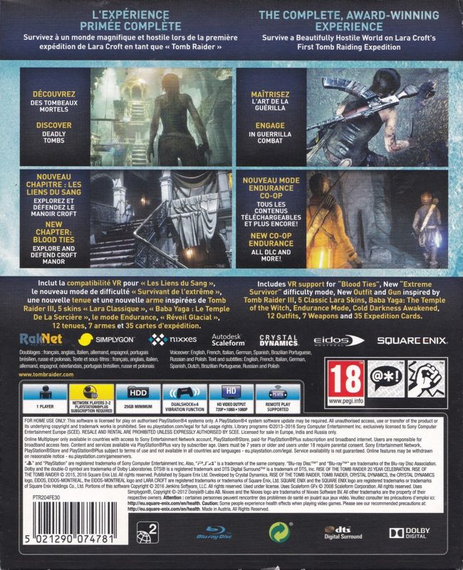 Back Cover for Rise of the Tomb Raider: 20 Year Celebration (PlayStation 4)