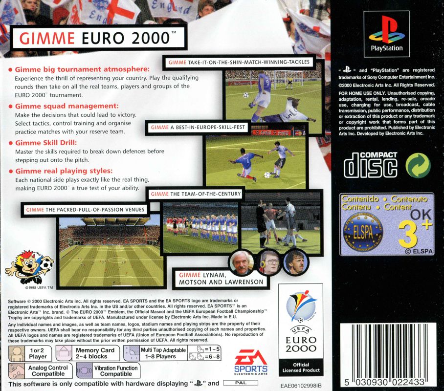 Back Cover for UEFA Euro 2000 (PlayStation)
