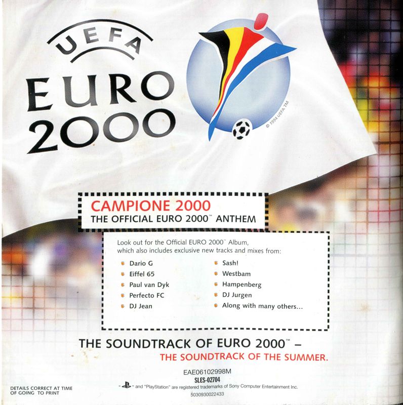 Manual for UEFA Euro 2000 (PlayStation): Back