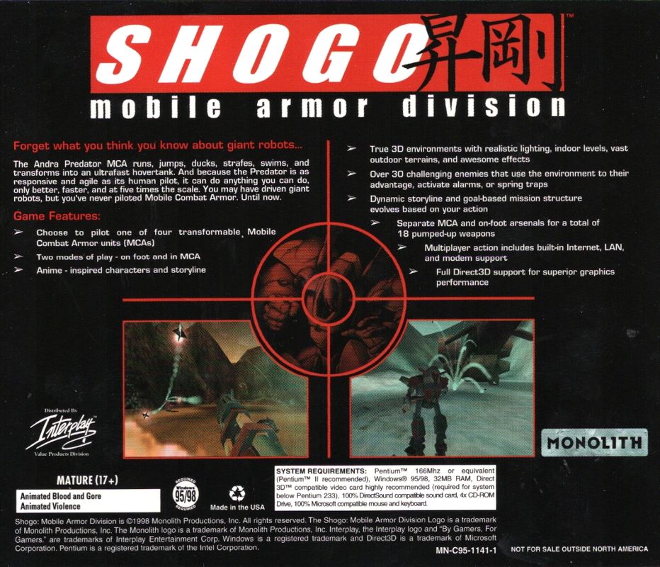 Other for Shogo: Mobile Armor Division (Windows) (Interplay release): Jewel Case - Back