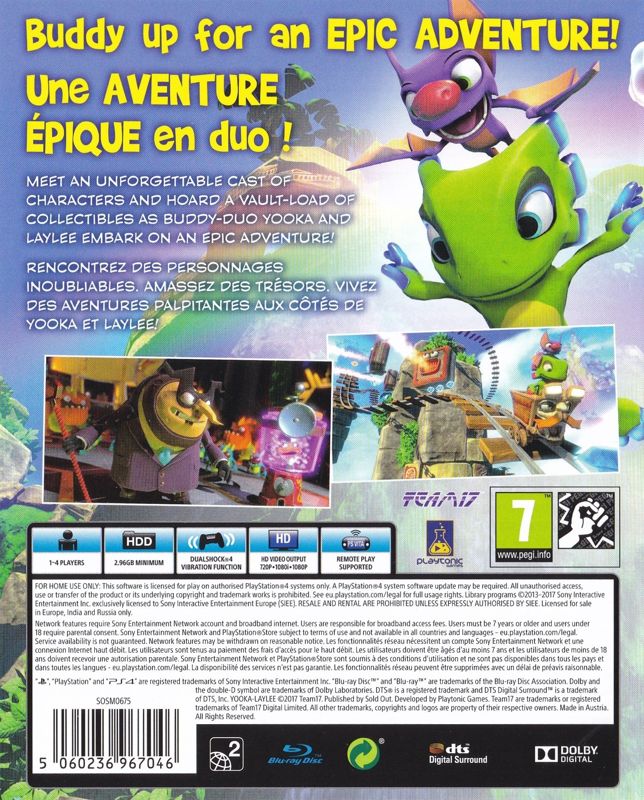 Back Cover for Yooka-Laylee (PlayStation 4)