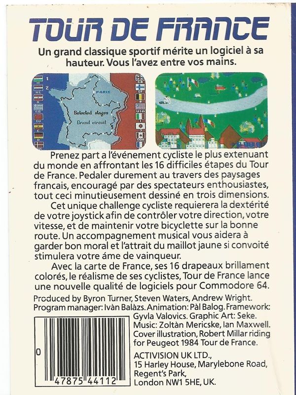 Back Cover for Tour de France (Commodore 64)