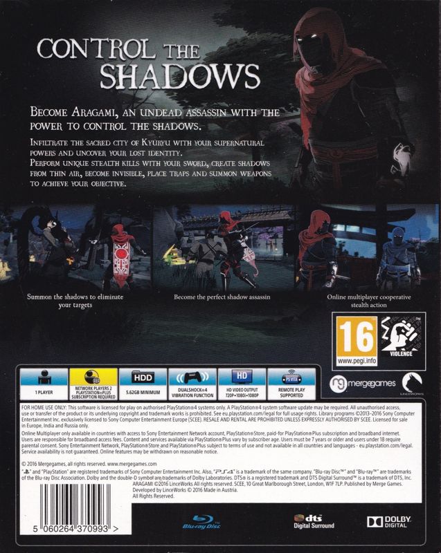 Back Cover for Aragami (Signature Edition) (PlayStation 4)