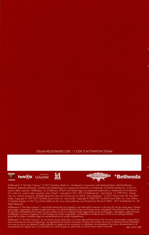 Manual for Wolfenstein II: The New Colossus (Welcome to Amerika! Edition) (Windows): Back