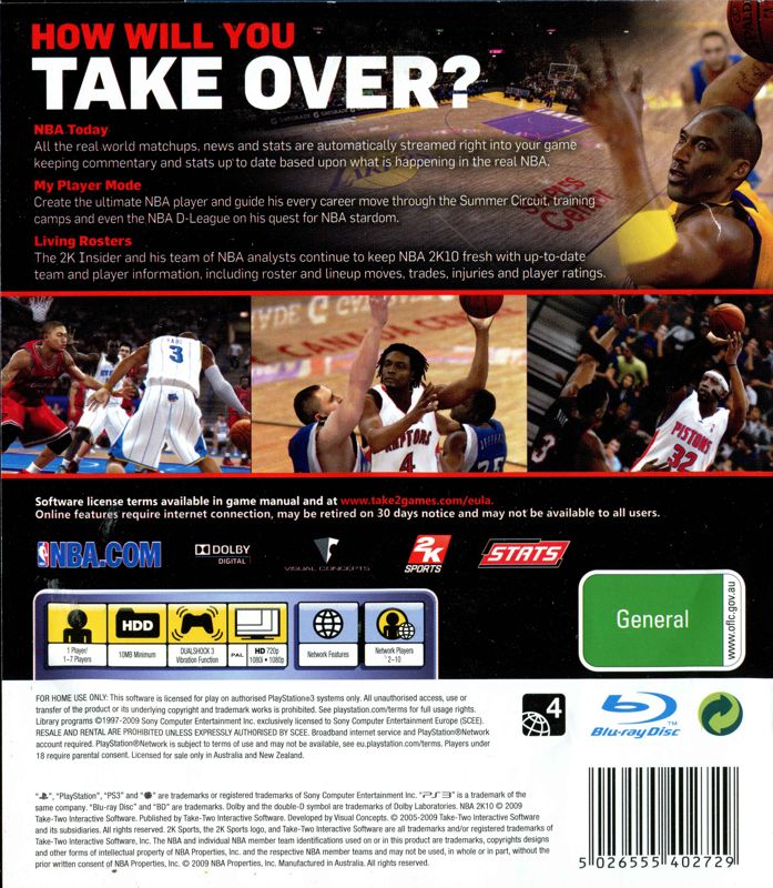 Back Cover for NBA 2K10 (PlayStation 3)