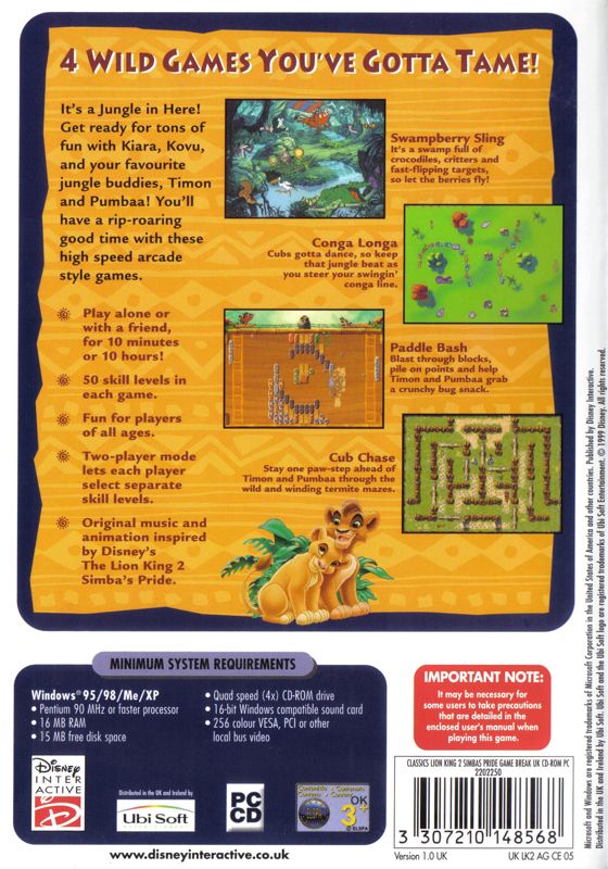 Disney's The Lion King 3 Games cover or packaging material MobyGames