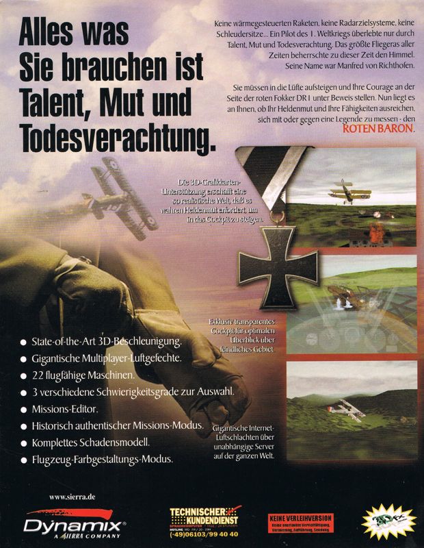 Back Cover for Red Baron 3-D (Windows) (re-release)