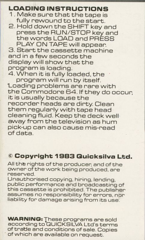 Inside Cover for Quintic Warrior (Commodore 64)