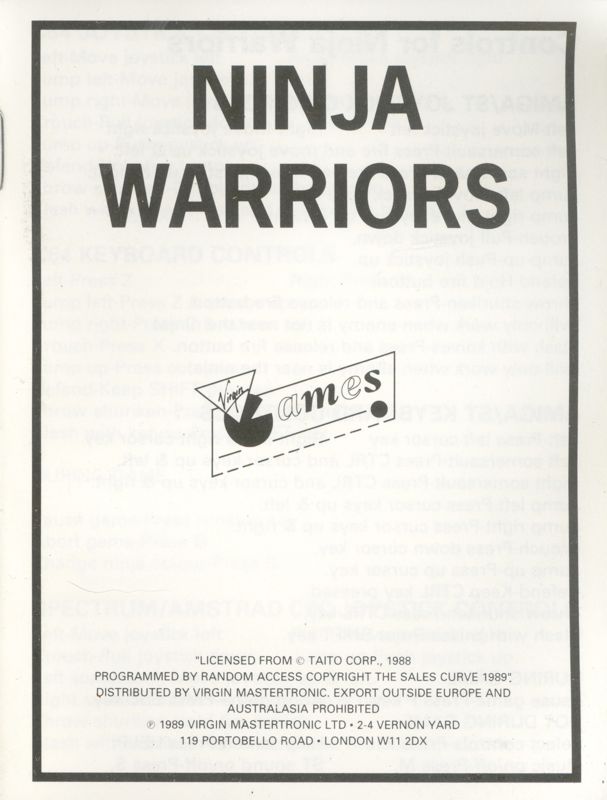 Manual for The Ninja Warriors (ZX Spectrum) (48K/128K (cassete)): first page
