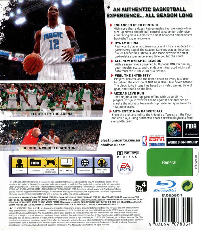 Back Cover for NBA Live 10 (PlayStation 3)