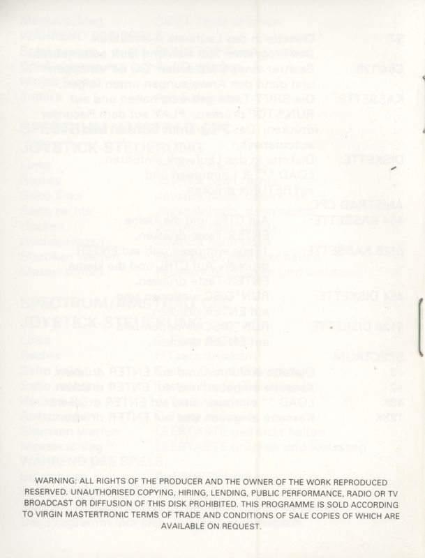 Manual for The Ninja Warriors (ZX Spectrum) (48K/128K (cassete)): last page