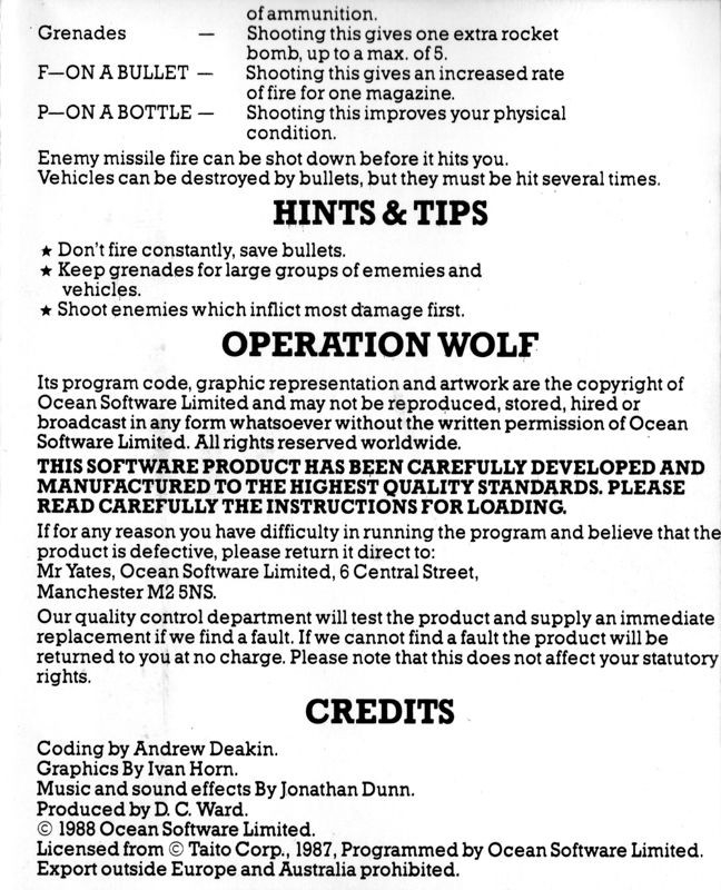Inside Cover for Operation Wolf (ZX Spectrum): page 3