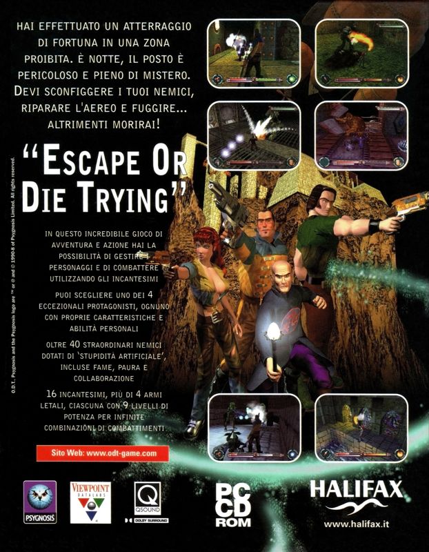 Back Cover for O.D.T.: Escape... or Die Trying (Windows)