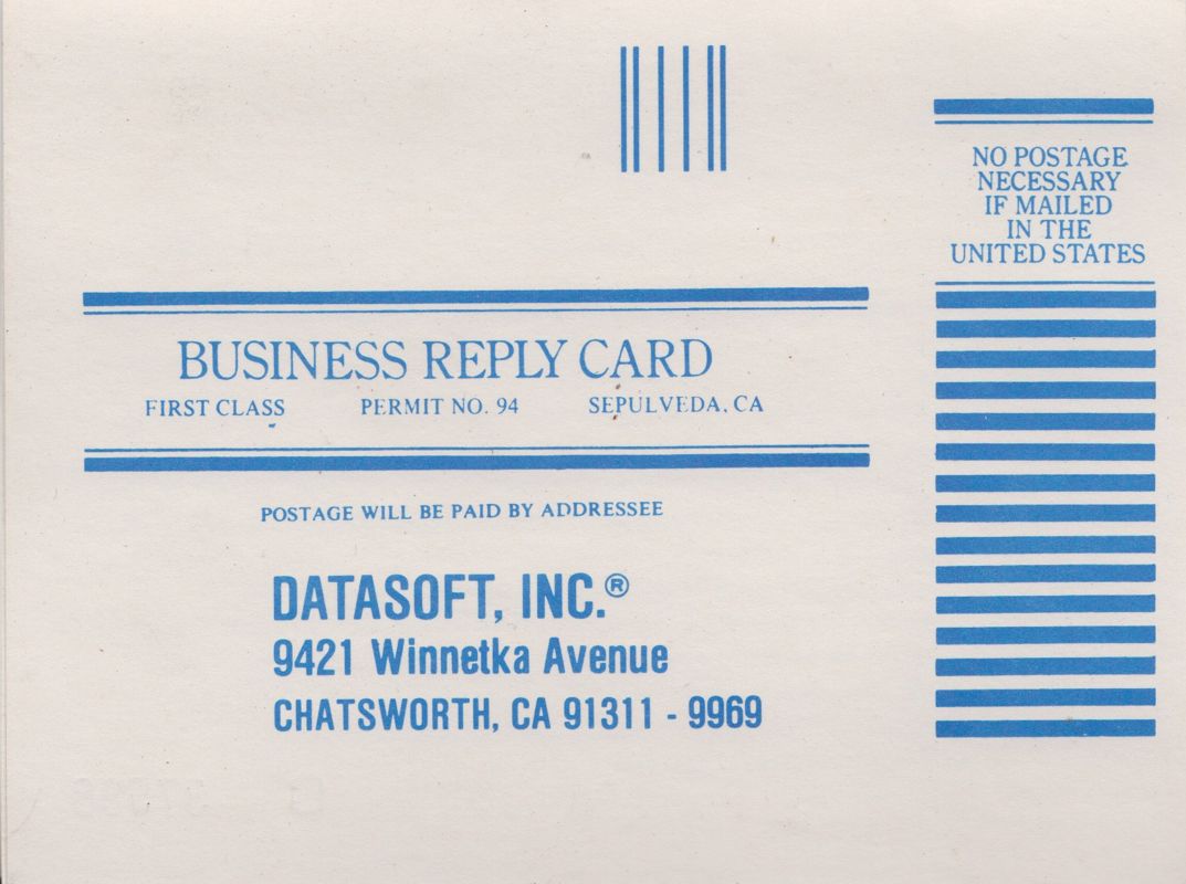 Extras for Fathom's 40 (Apple II): 2-folded Registration Card - Front