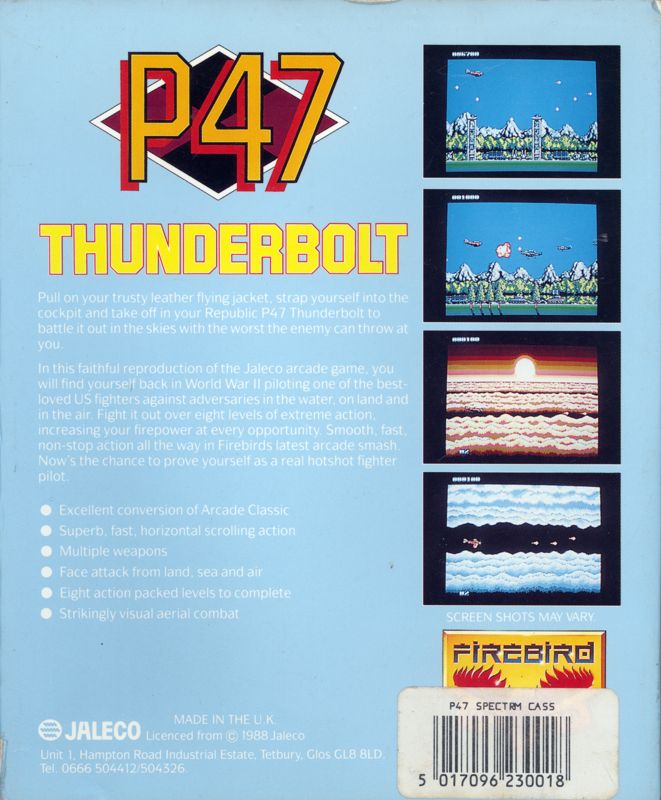Back Cover for P47 Thunderbolt (ZX Spectrum)