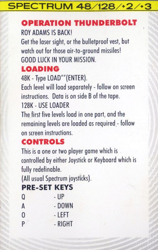 Inside Cover for Operation Thunderbolt (ZX Spectrum) (The Hit Squad release): side A, I (next front cover)