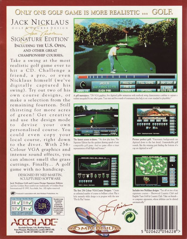Back Cover for Jack Nicklaus Golf & Course Design: Signature Edition CD Compendium (DOS)