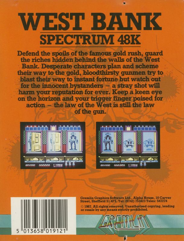 Back Cover for West Bank (ZX Spectrum) (Gremlin Graphics release (2nd version))
