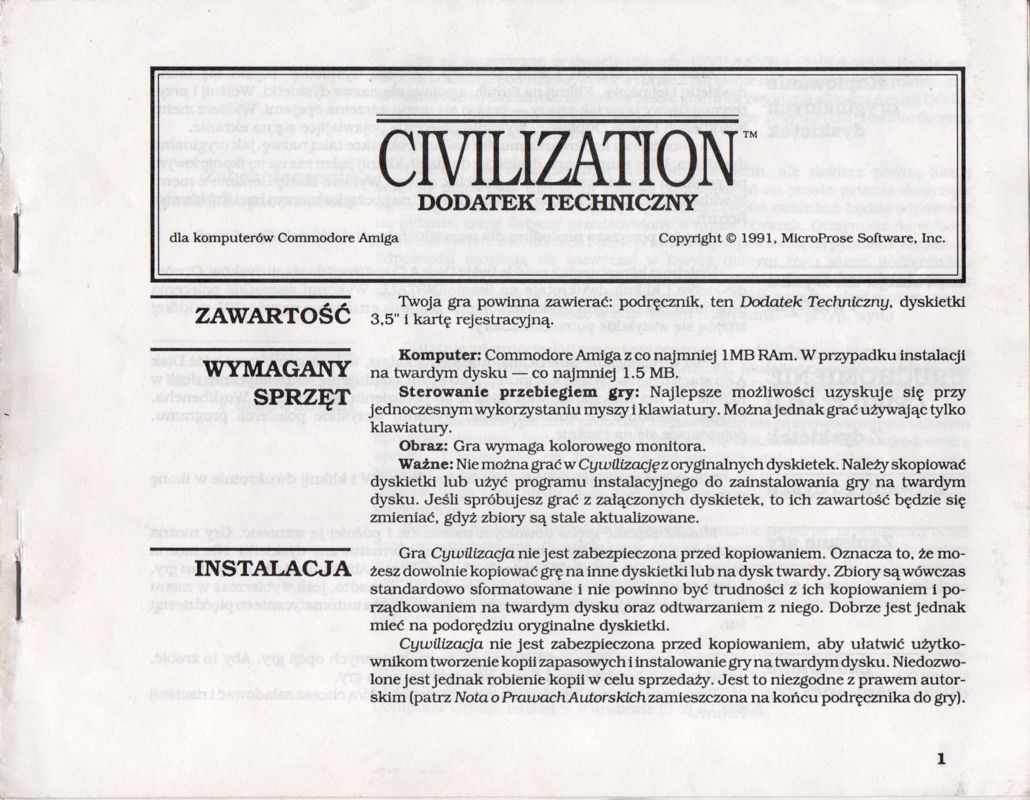 Extras for Sid Meier's Civilization (Amiga): Tech. Supplement