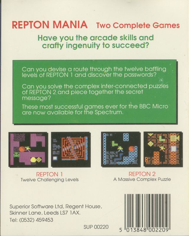 Back Cover for Repton Mania (ZX Spectrum)