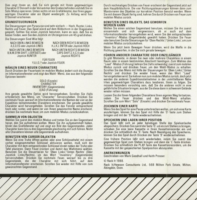 Inside Cover for Pyracurse (ZX Spectrum) (Rack-It release): side B, II