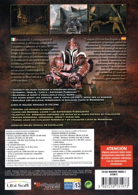 Back Cover for The Elder Scrolls III: Tribunal (Windows)