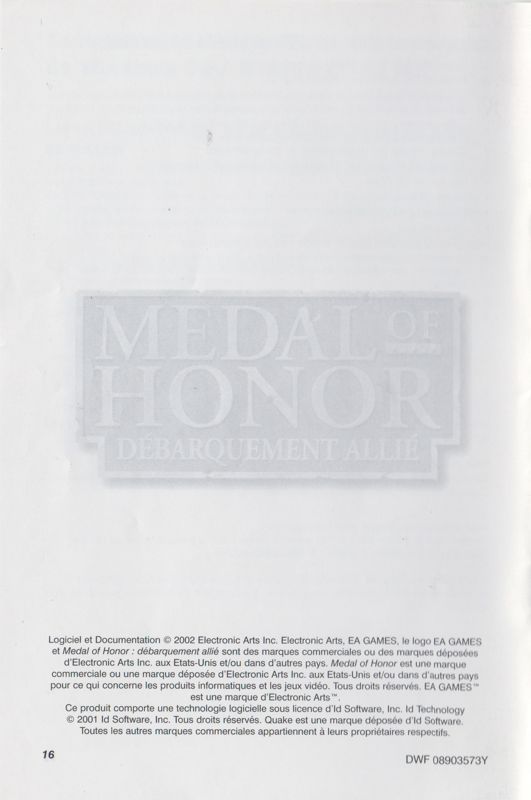 Extras for Medal of Honor: Allied Assault - Deluxe Edition (Windows): 16-page Install Guide - Back