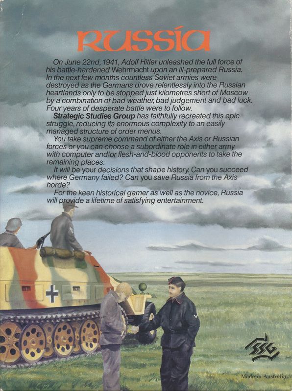 Back Cover for Russia: The Great War in the East 1941-1945 (Commodore 64)