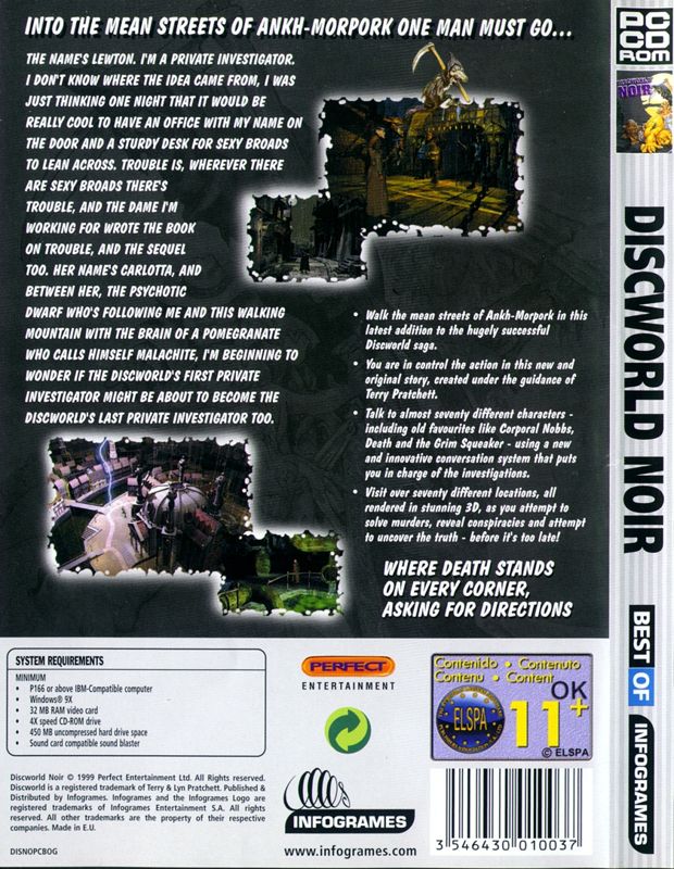 Back Cover for Discworld Noir (Windows) (Best of Infogrames release)