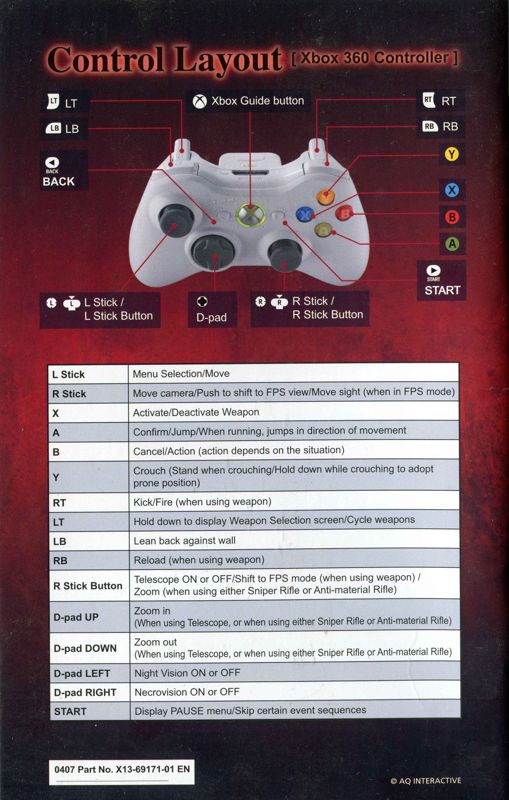 Manual for Vampire Rain (Xbox 360): Back