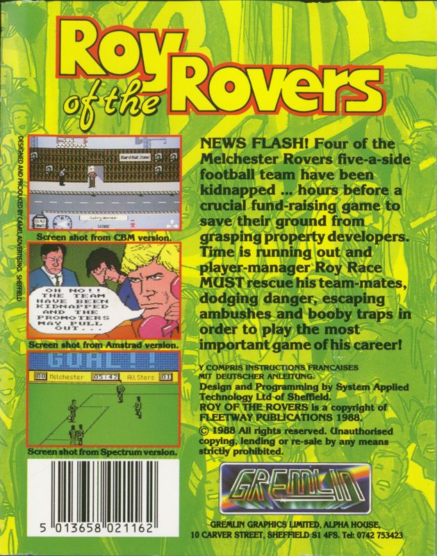 Back Cover for Roy of the Rovers (ZX Spectrum)