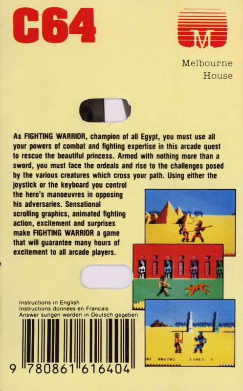 Back Cover for Fighting Warrior (Commodore 64)