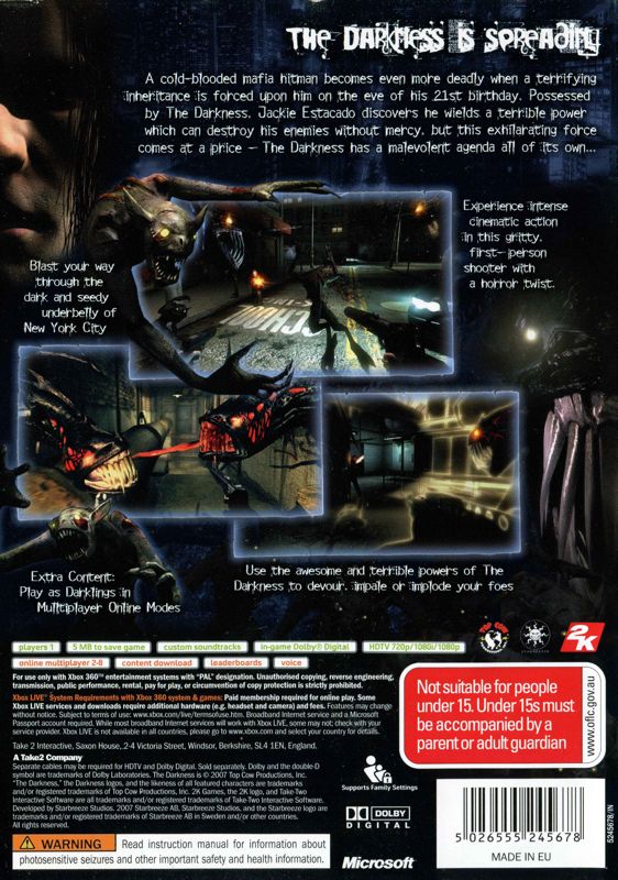 Back Cover for The Darkness (Xbox 360)