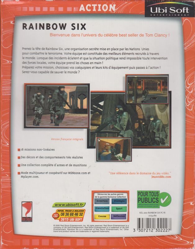 Back Cover for Tom Clancy's Rainbow Six (Windows) (eXclusive Collection release (Ubisoft 2000))