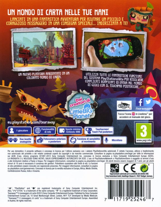 Back Cover for Tearaway (PS Vita)