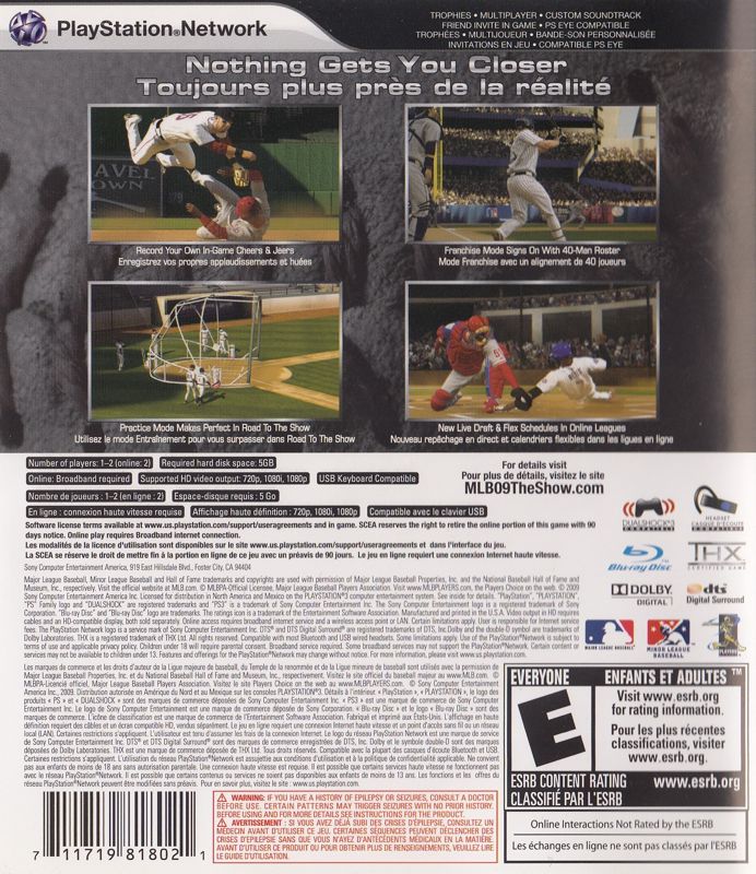 Back Cover for MLB 09: The Show (PlayStation 3)