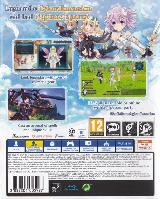 Other for Cyberdimension Neptunia: 4 Goddesses Online (Limited Edition) (PlayStation 4): Keep Case - Back