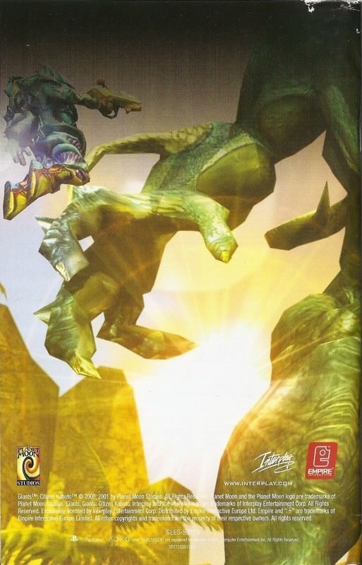 Manual for Giants: Citizen Kabuto (PlayStation 2) (Empire Interactive version): Back