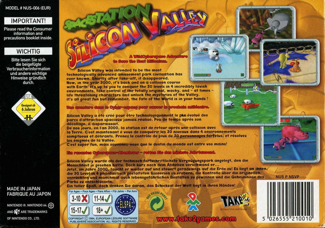 Back Cover for Space Station Silicon Valley (Nintendo 64)