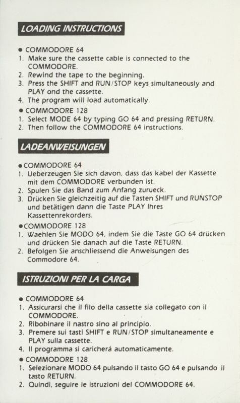 Inside Cover for Game Over II (Commodore 64): side B, I (reverse side A, III)