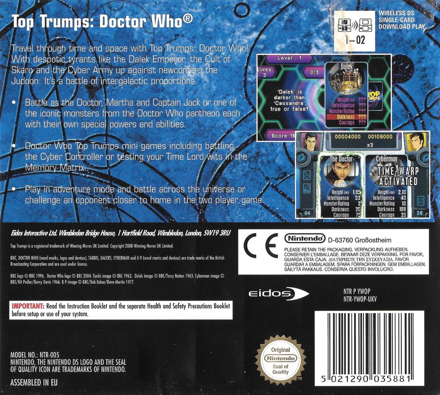 Back Cover for Top Trumps: Doctor Who (Nintendo DS)