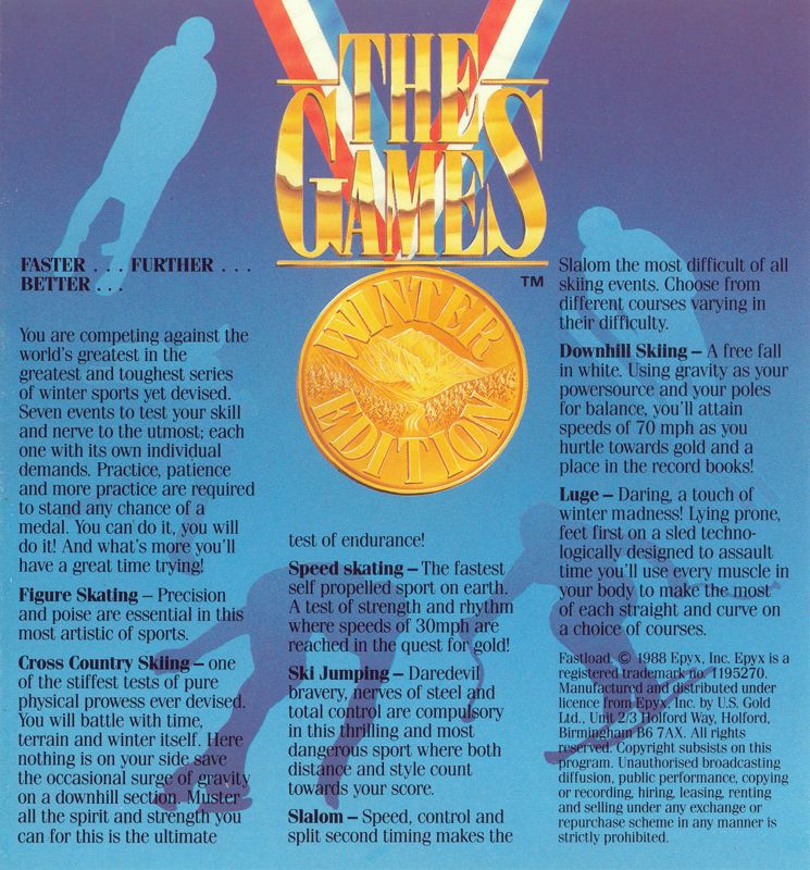 Inside Cover for The Games: Winter Edition (Commodore 64) (diskette version): reverse front cover