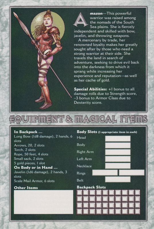 Extras for Diablo II (Collector's Edition) (Windows): Amazon Class Sheet - Front